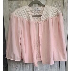Vintage 70s Vanity Fair Pink Velour Bed‎ Jacket Quilted Satin Yoke Buttons